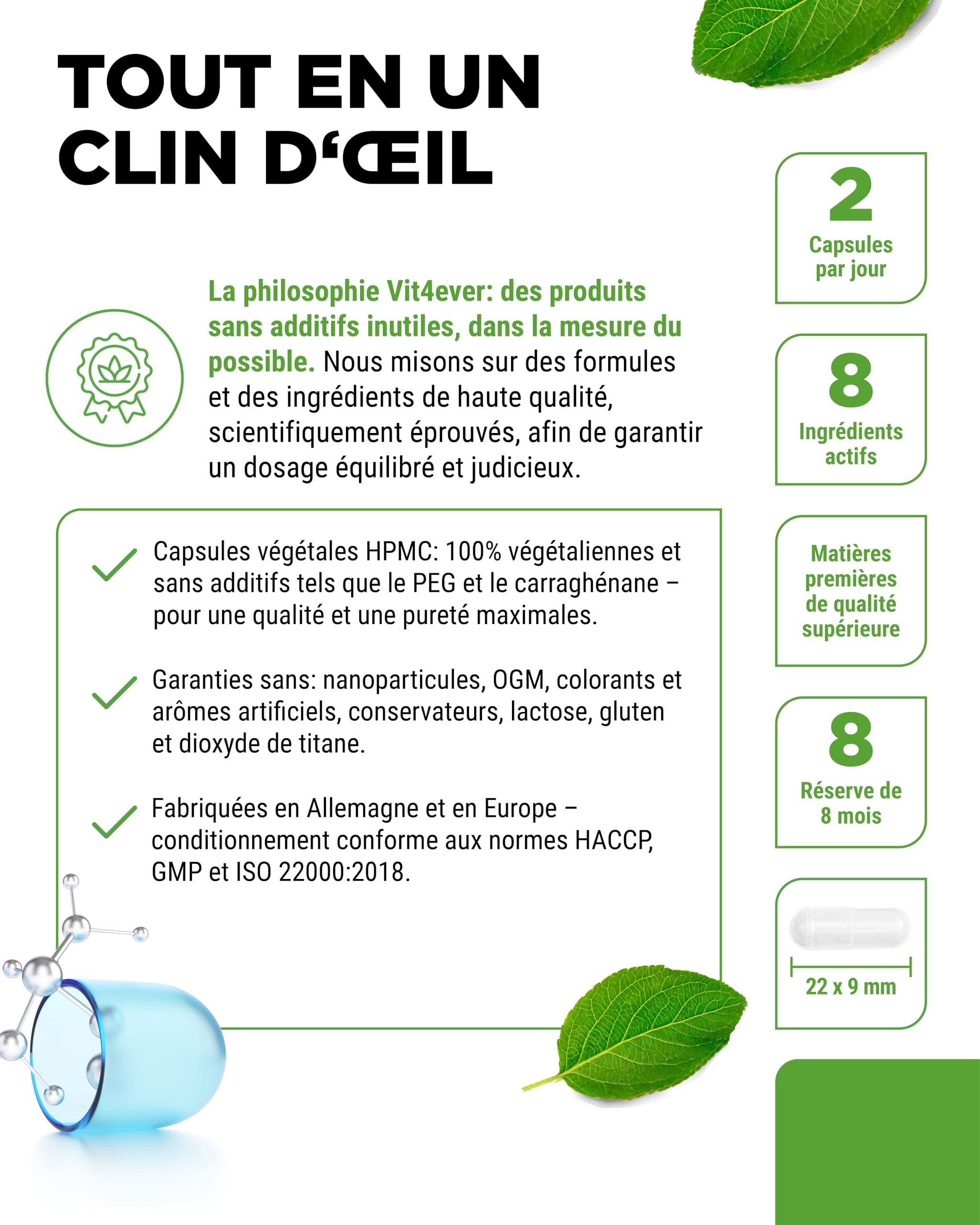 vit4ever Complexe Collagène Acide Hyaluronique - 240 Gélules - Premium: avec de la Biotine Bioactive, du Sélénium, du Zinc, de la Vitamine C Naturelle Issue de l'Acérola et du Silicium Issu du Bambou