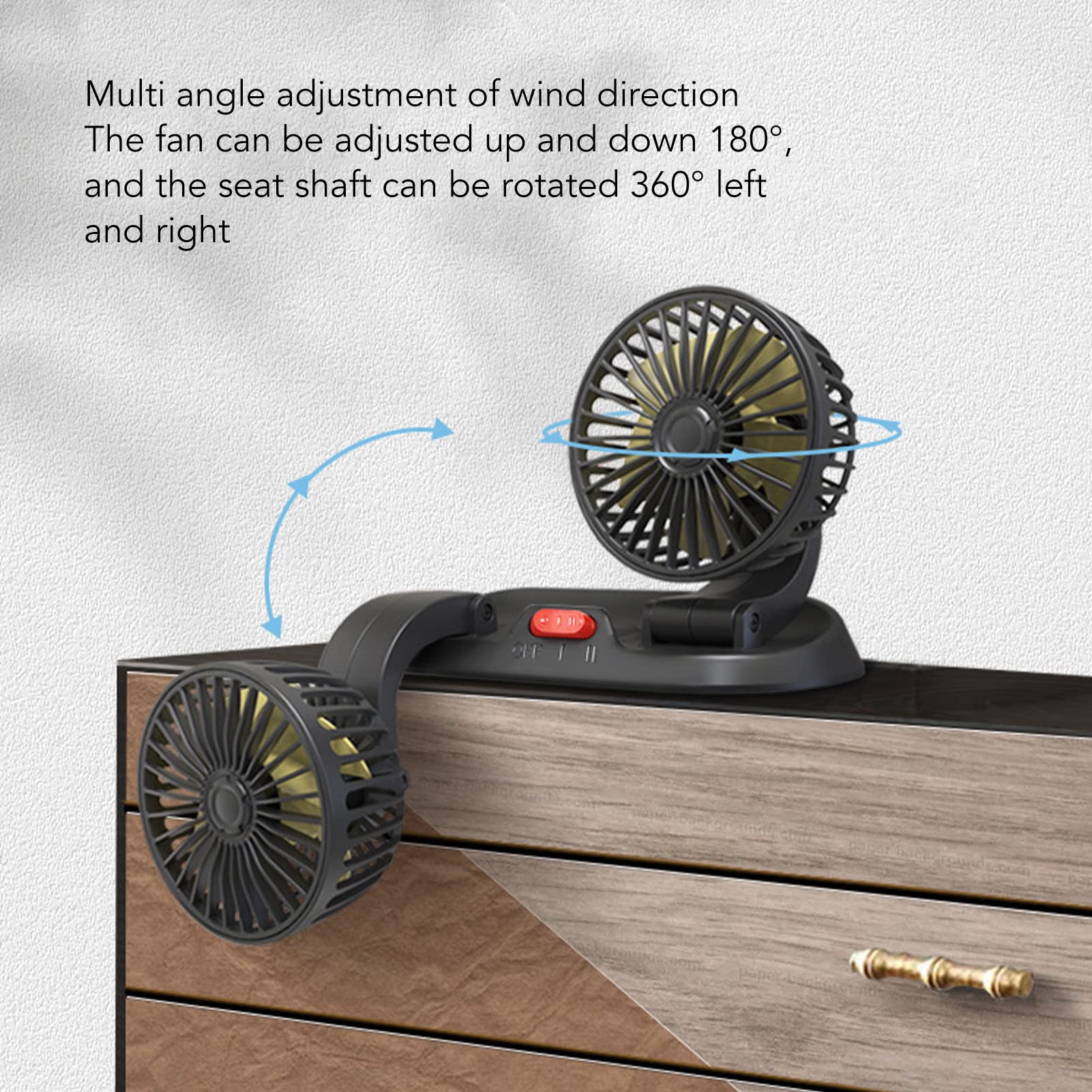 Ventilatore Auto 12V Circolatore per Veicoli con Doppia Testa Regolabile 360° Alimentazione ad Accendisigari Design Compatto per Cruscotto Soluzione Pratica contro il Calore in Macchina Accessorio