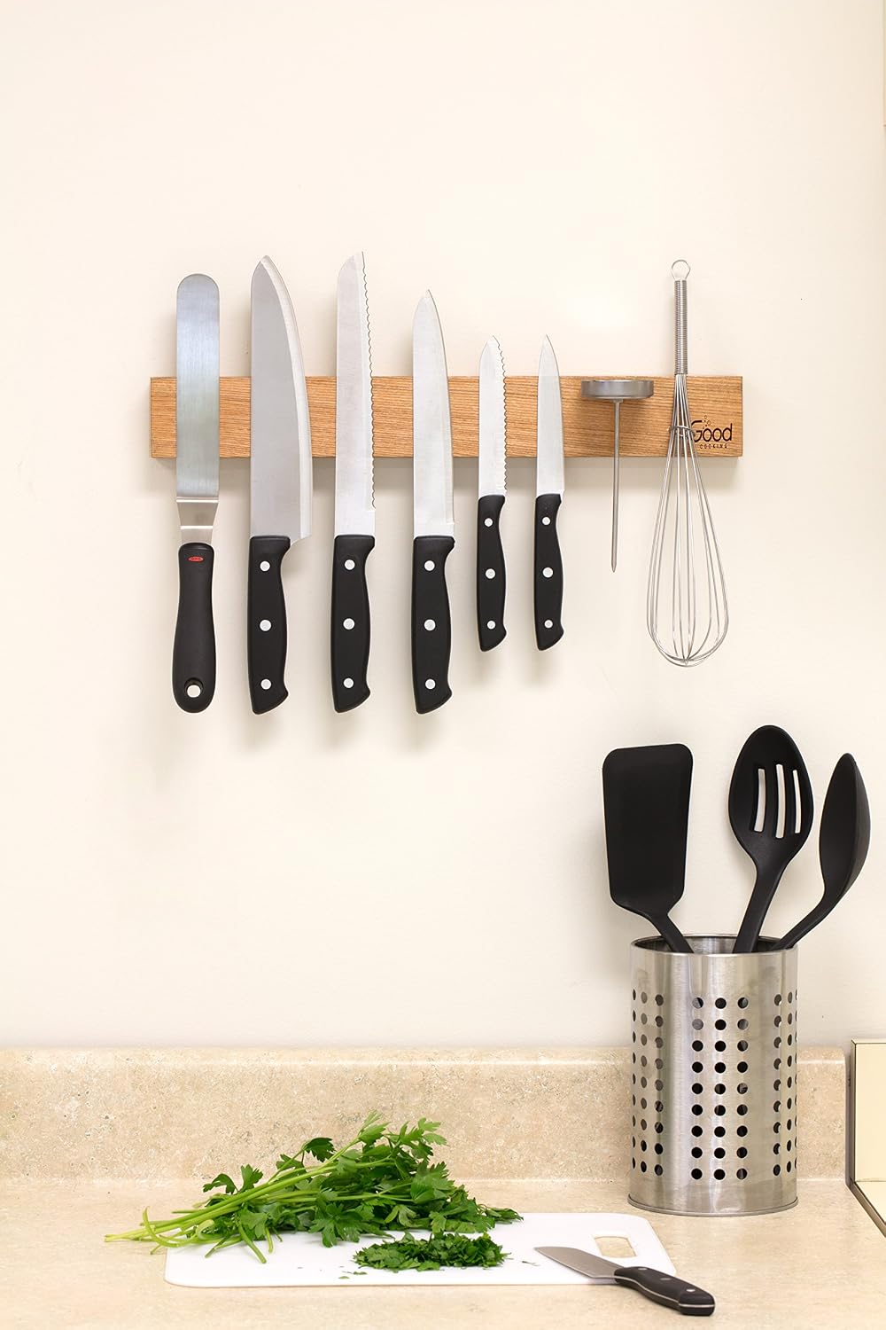 Good Cooking Magnetic Knife Strip w XL 18" Design- Powerful Magnet Wooden Knife Rack for Easy Wall Mounting- Secure your Knives and Utensils and Free Up Space