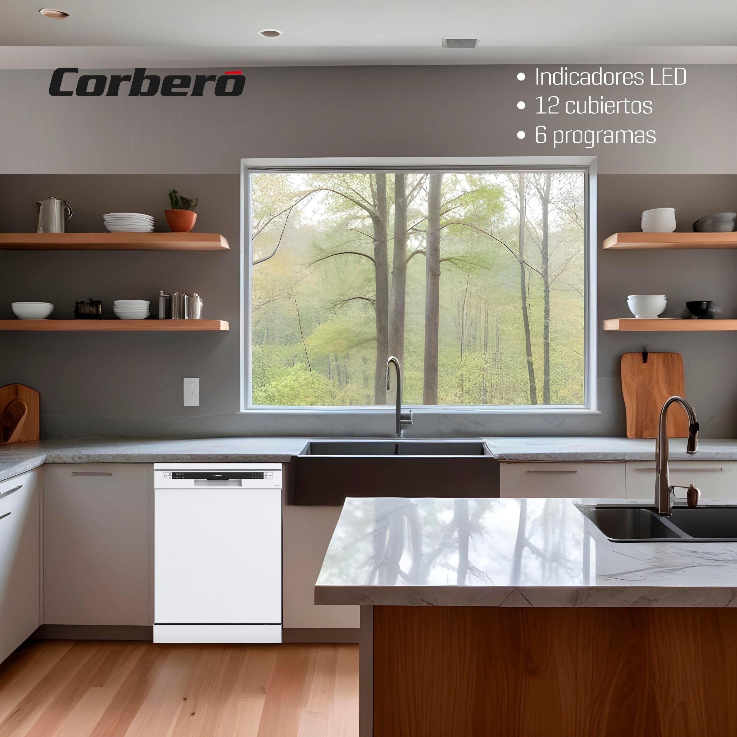 Corbero - Lavavajillas Plus 60 cm | CLVM605W | 12 Servicios| 6 Programas | 4 temperatura | Display LED | Inicio Diferido | Media Carga | Inicio - Pausa | Blanco — view 6