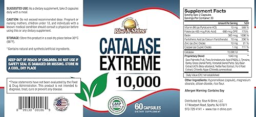 Miniatura 2 de Catalase Extreme 10000 - Suplemento capilar de enzima catalasa de suministro de 3 meses con 10000 UI de catalasa palmetto de sierra foTi biotina