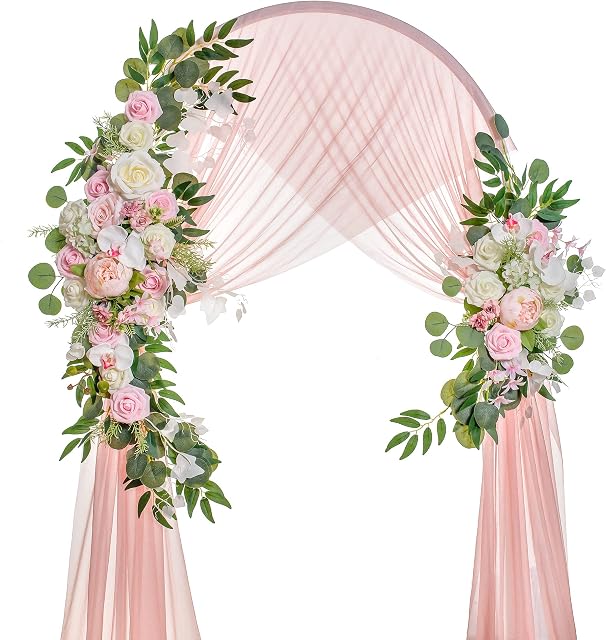 Lisuun Wedding Arch Flowers, Artificial Flowers for Decoration, 2pcs Flower Swag and 1 pcs Semi-Sheer Chiffon Table Runner Swag for Beautiful Dream Wedding Ceremony Floral Decor - Pack of 3