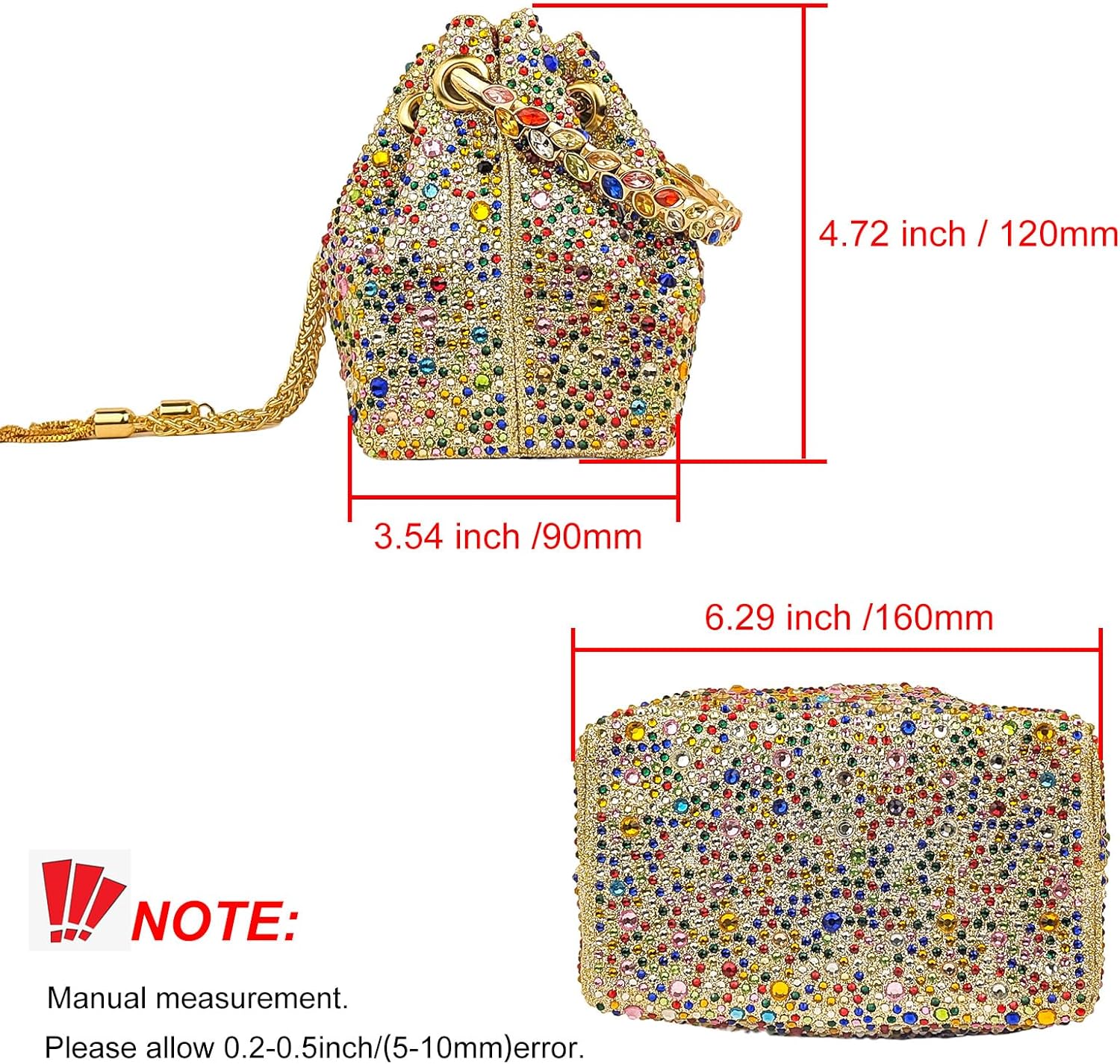 HUANG ZHUANG Colorful Crystal Soft Purse Sparkly Rhinestone Handbag Women Clutch Bling Party Crossbody Bag for Prom Cocktail