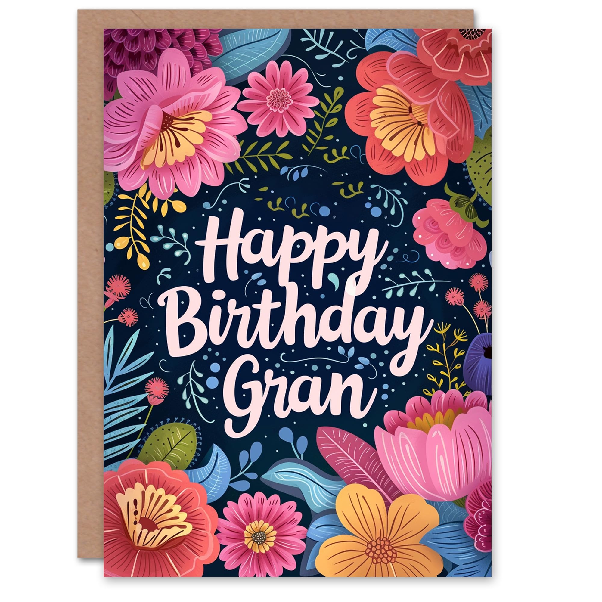 Artery8 Birthday Card Colourful Flower Pattern Design For Grandma Gran Granny Nan Nanna Greeting Card