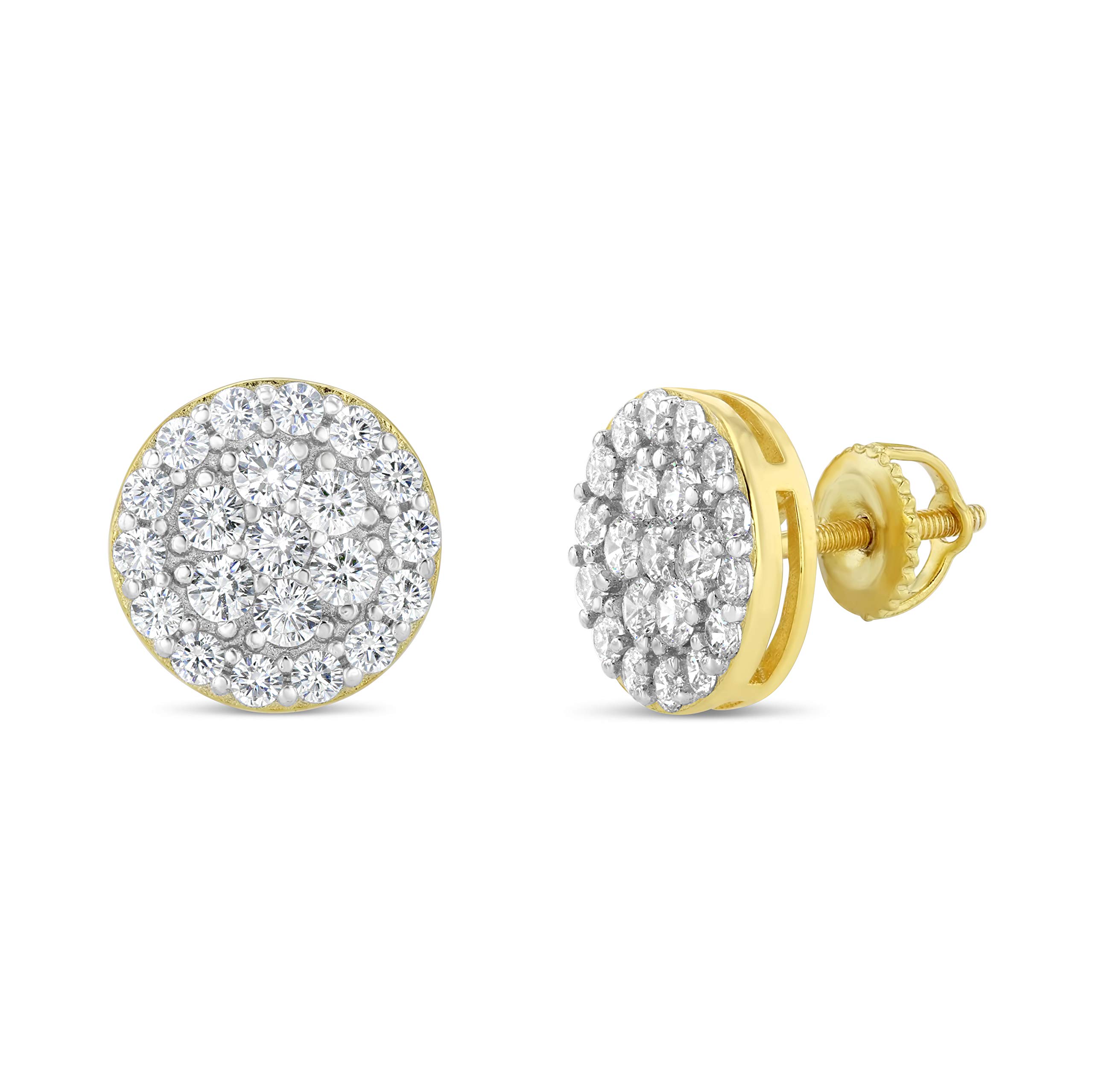 Mens Ladies 14K Gold Over Silver Lab Diamond Earrings Screw Back Studs Iced Out aretes para hombre - Men's Earrings, Screw Back, Men's Jewelry, Hip