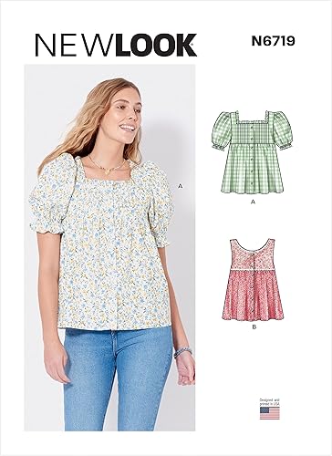 New Look Misses' - Kit de patrón de costura con cuello cuadrado, código N6719, tallas 8-10-12-14-16-18, multicolor