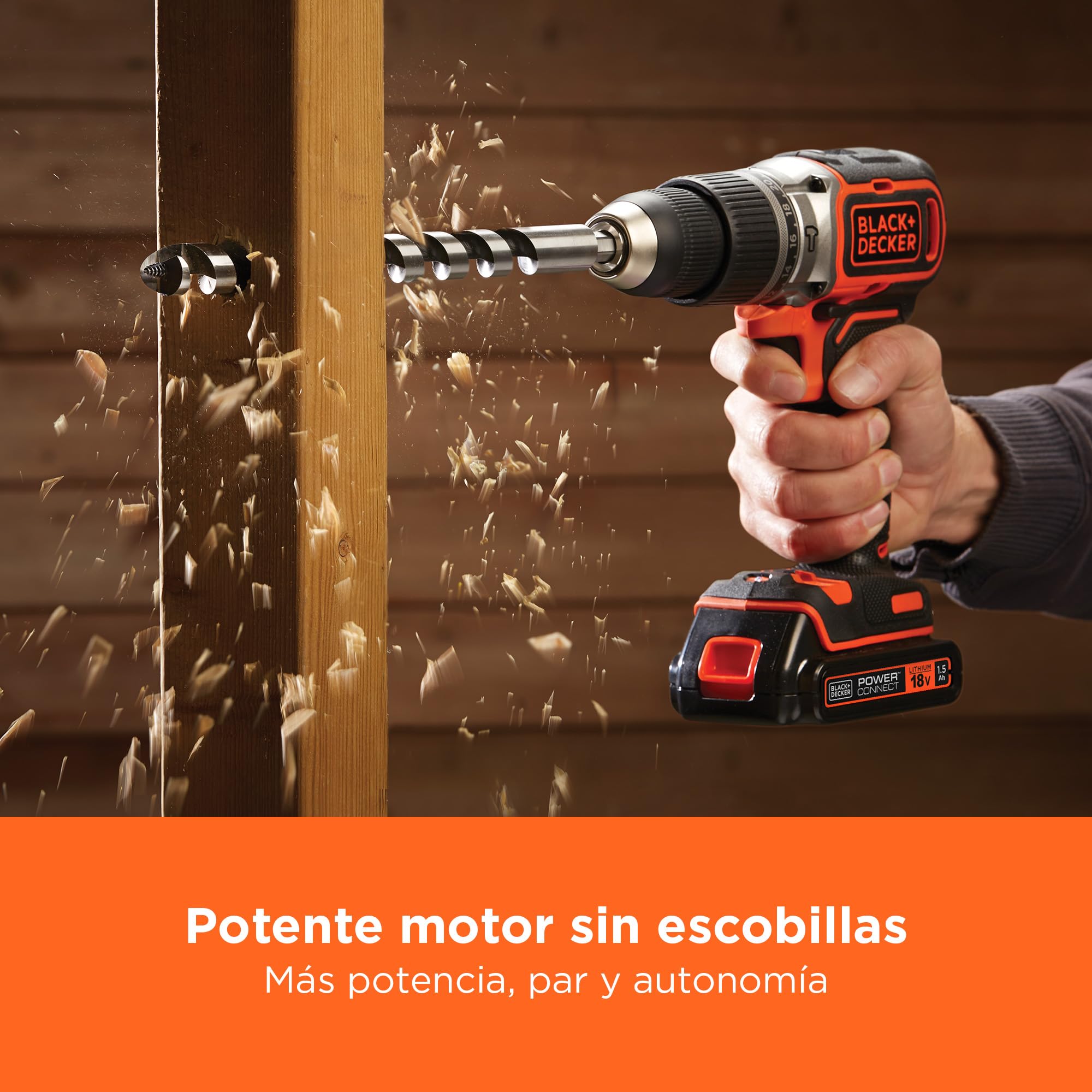 BLACK+DECKER Taladro percutor sin cable 18V, motor sin escobillas, 28,050 GPM, 52Nm, 2 velocidades para perforar madera y acero, herramienta sola, BL188N-XJ