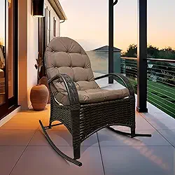 Cadeira Balanço Com Almofada Poltrona Descanso Ergonômica para Varanda Área Externa Junco Espuma Macia Tecido Impermeável… (Nude)