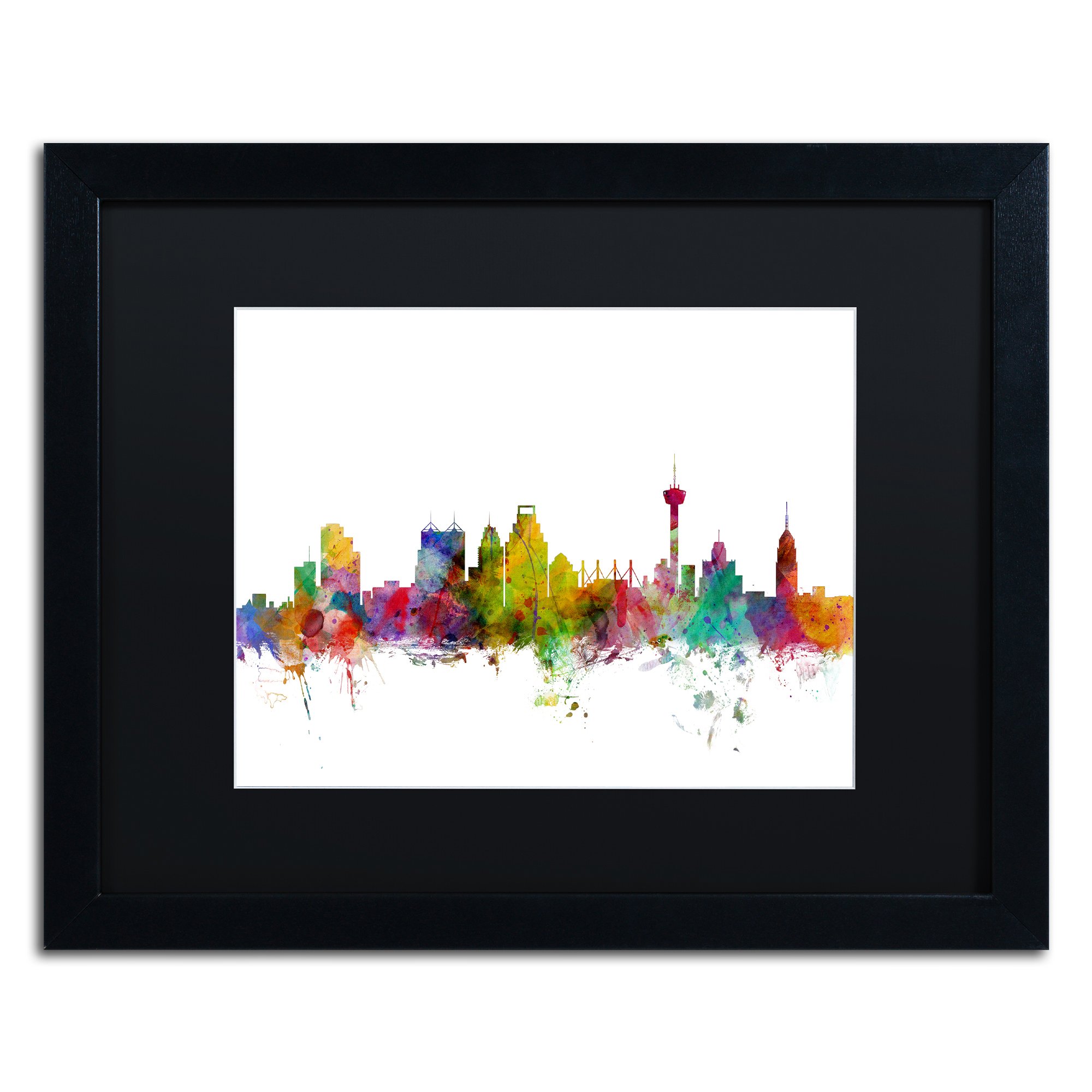 San Antonio Texas Skyline by Michael Tompsett, Black Matte, Black Frame 16x20-Inch