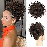 Vista 18 de Lommel - Extension de pelo con moño desordenado corto, cola de caballo rizada, extensión de pelo sintético con cordón elástico, ondas sueltas, moños