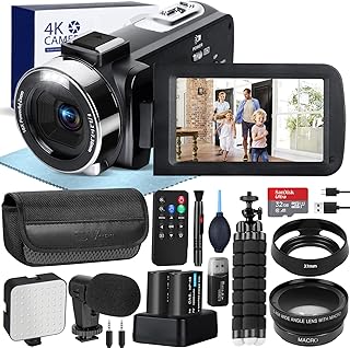 4K 60FPS Camcorder, 48MP Camcorder Video Camera, UHD Mini Camera Vlogging Kit, Vlogging Camera 18X Digital Zoom. Camcorder With Flip Screen. WIFI & Remote Camera
