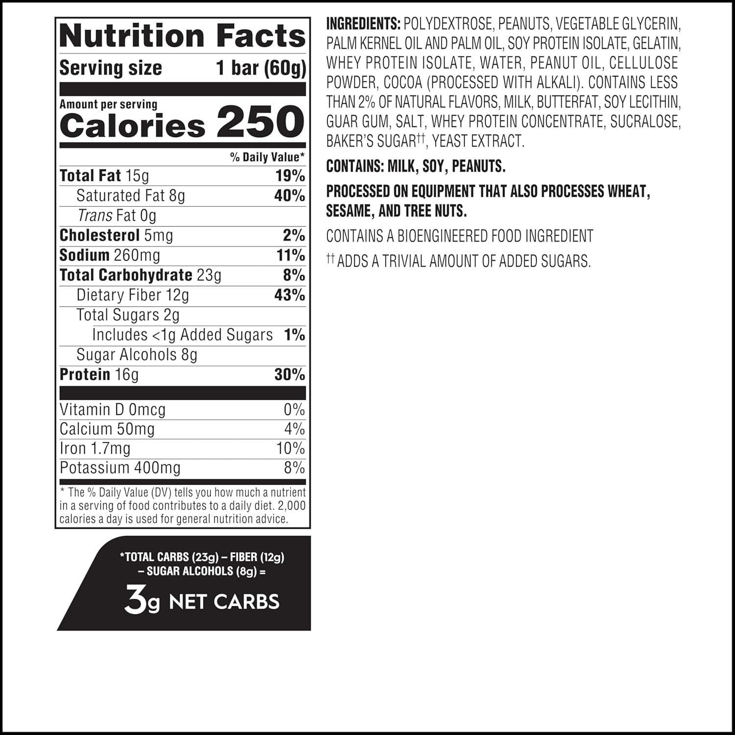 Atkins Chocolate Peanut Butter Protein Meal Bar, High Fiber, 16g Protein, Low Sugar, 3g Net Carb, Low Carb, Keto Friendly, 12 Count