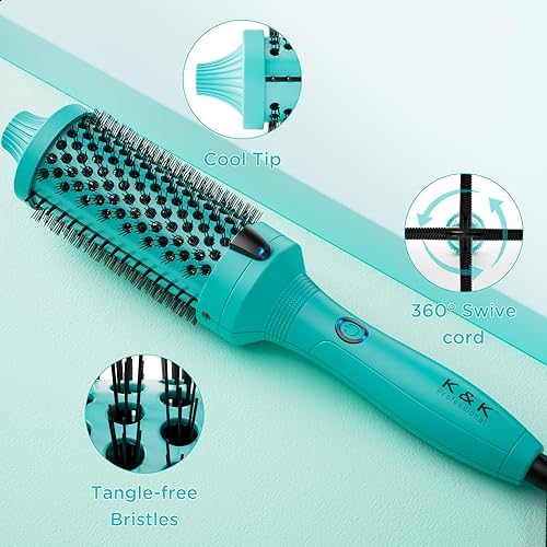 Miniatura 5 de K&K Cepillo térmico, cepillo redondo calentado de 1.75 pulgadas, rizador profesional de cerámica, turmalina, iónico, cepillo voluminizador de