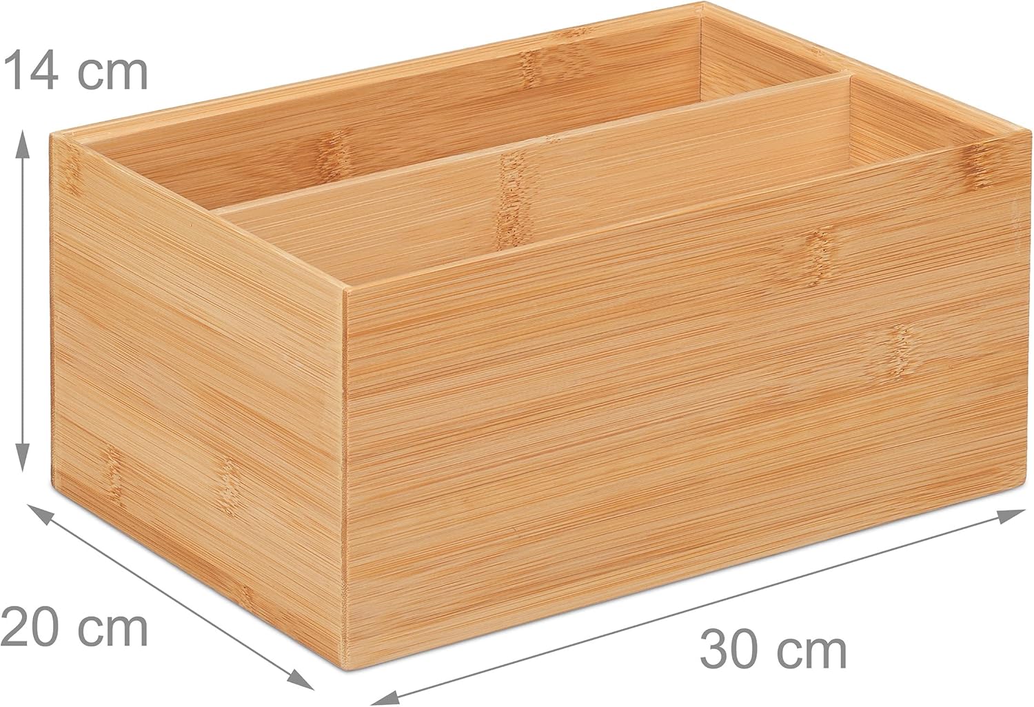Relaxdays Storage Box, 2 Compartments, Stackable, Dimensions H x W x D: 14 x 30 x 20 cm, Bamboo, Natural