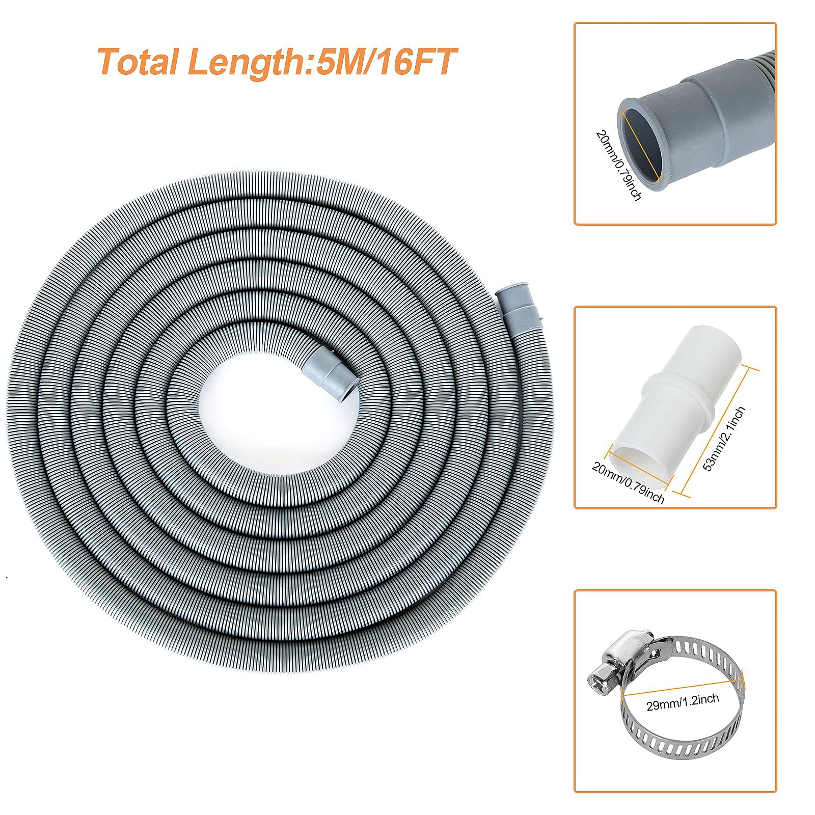 Tubo flessibile di scarico della lavatrice Tubo flessibile di scarico della lavastoviglie Kit di estensione del tubo di scarico della rondella ondulato Tubo flessibile