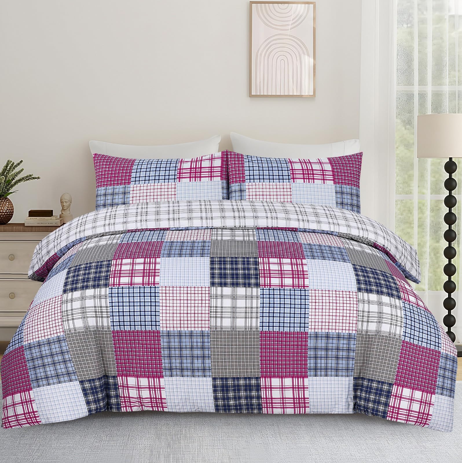 PHP Duvet Cover Set - Soft Thick Solid Geomtrical Pattern Duvets Quits Covers Comforter Bed Cover Bedding Set with Pillow Shams (Chic Vintage 5, King)