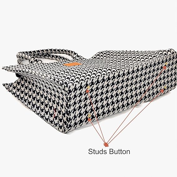 Frozenfly Reusable Big Size Jacquard Cotton Jute Tote Bag With Zipper Closurer | Women's Shoulder Tote Handbag For Office Use, College Tote Bag And Daily Use | Box Tote Bag [AO-1048]