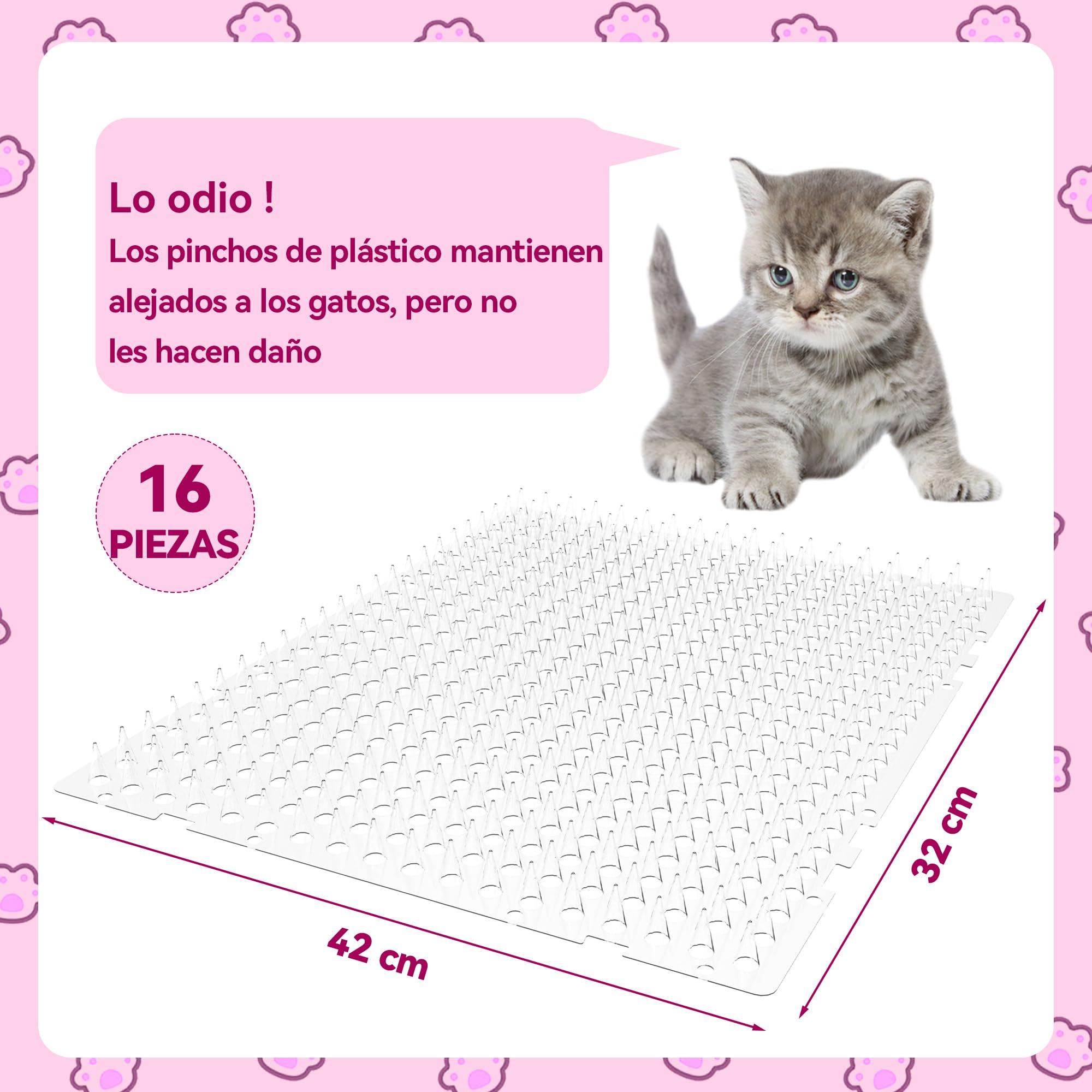 Anti Gatos Juego de 16 Rejillas Pinchos para Gatos: Duradera para Uso en Interiores y Exteriores para jardín, parterres y repisas de balcón