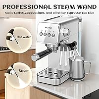 Vista 6 de Máquina de café expreso con espumador de leche de vapor, cafetera espresso profesional de 20 bares para café con leche y capuchino, control de 1