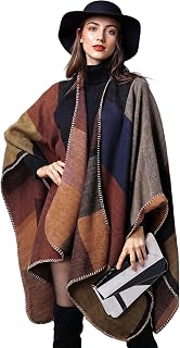 Loiyadn Women's Oversized Pashmina Shawl Wrap Poncho - Open Front Plaid for Fall Winter, 55x59 Ultra Soft Warm Layering
