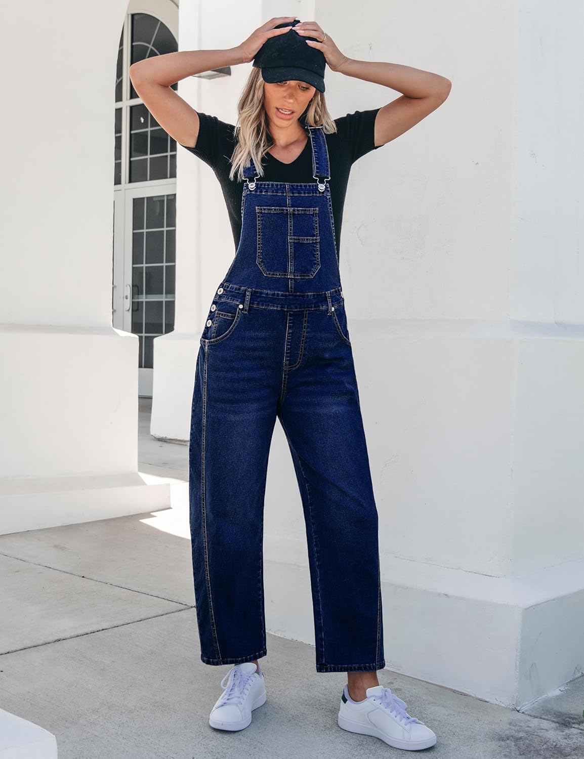 luvamia Barrel Leg Overalls for Women Baggy Bib Stretchy Denim Jumpsuit Loose Fit Jean Overall Jumpsuits with Pockets - Image 9