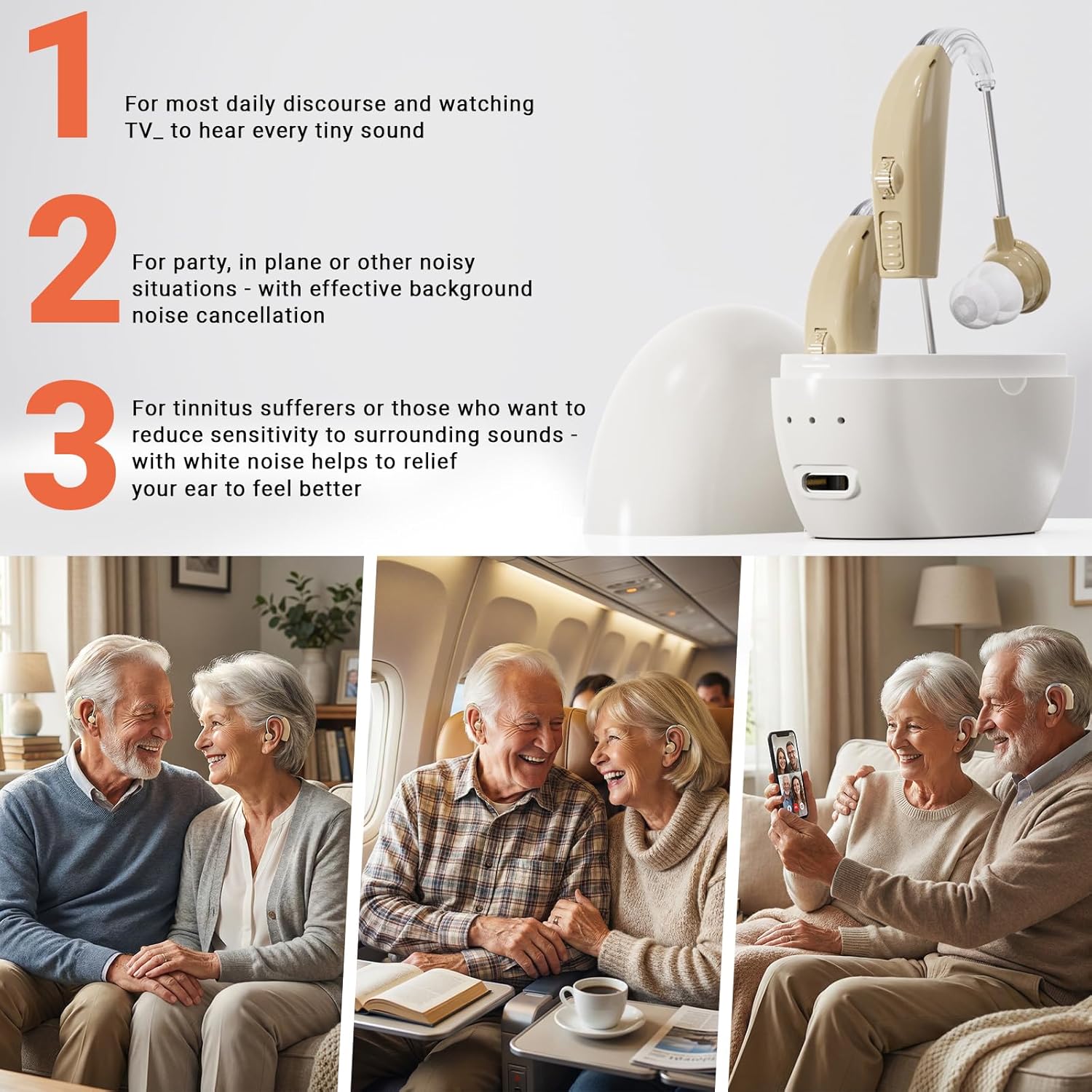 Rechargeable Hearing Aids for Seniors/OTC Hearing Aids for People with Hearing Loss, Rechargeable, 25+ Hour Battery Life, Advanced Noise Cancellation, One-Button Operation, Comfortable Wearing