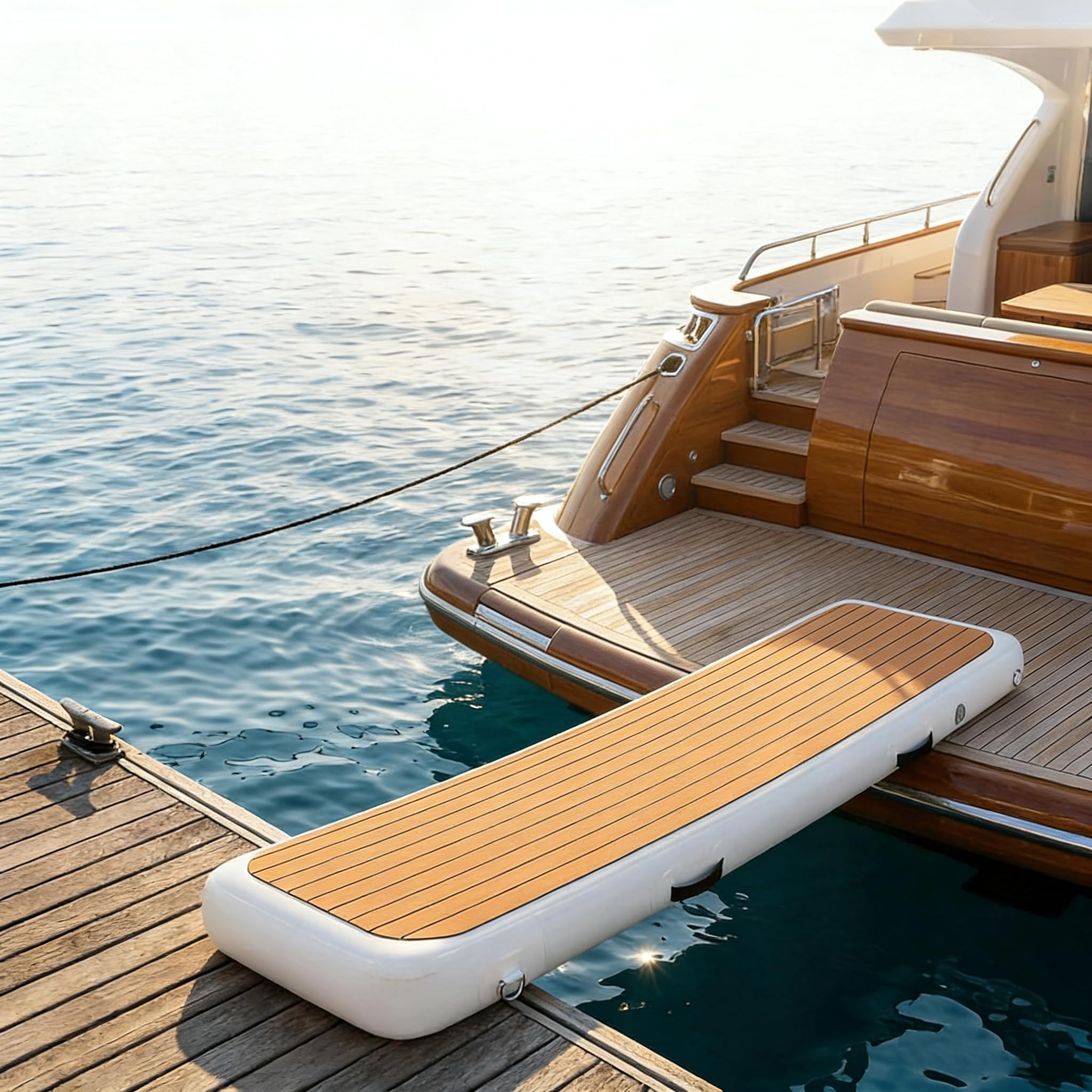 aufblasbare Gangway 230 * 60 * 17cm, bis 140 kg belastbar, mit Eva Belag in Teak Optik, inkl. Pumpe, Tragetasche, Reparaturset