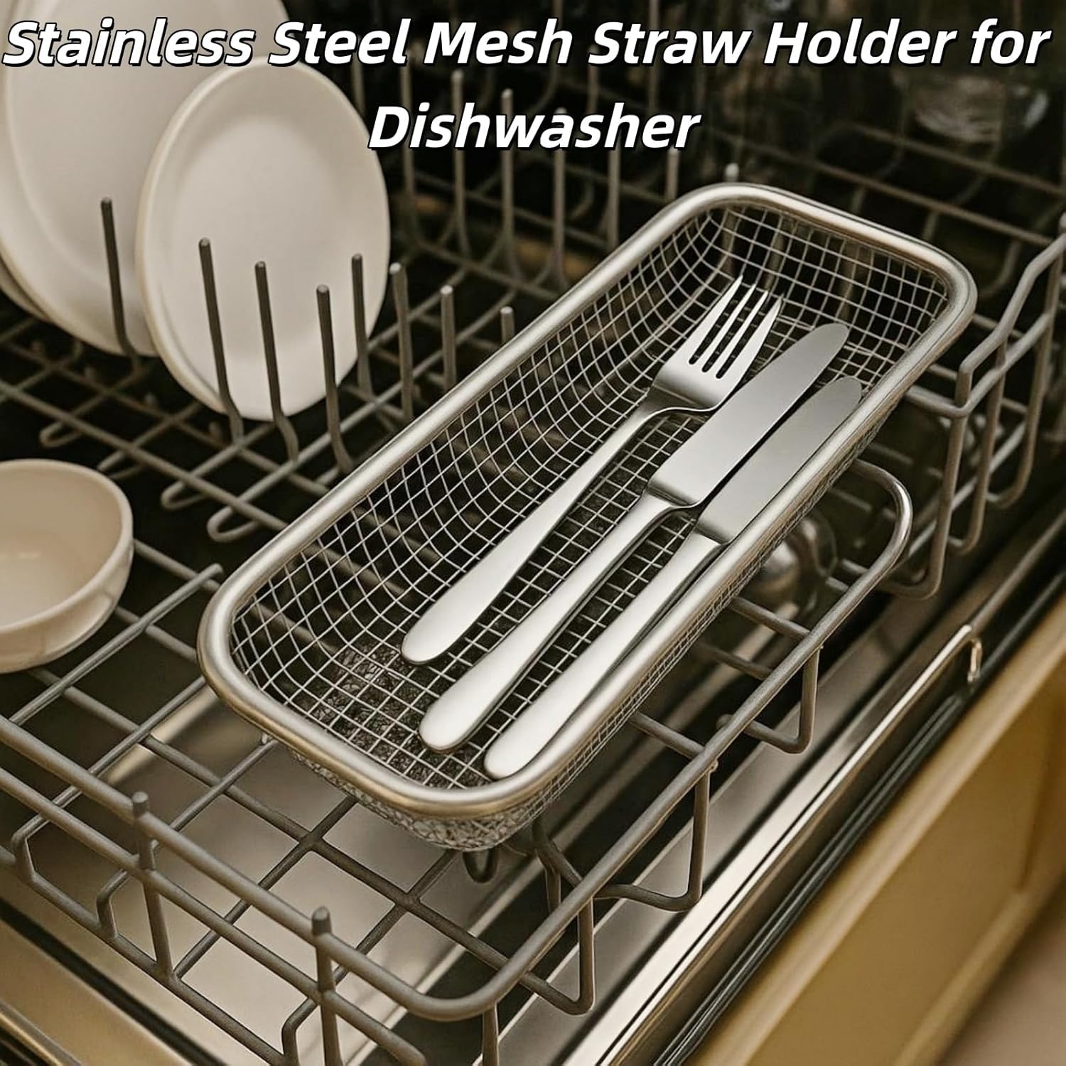 2Pcs Dishwasher Baskets, Stainless Steel Mesh Drain for Kitchen Small Items, Silverware Utensil Organizing for Chopsticks,Knives,Scoops