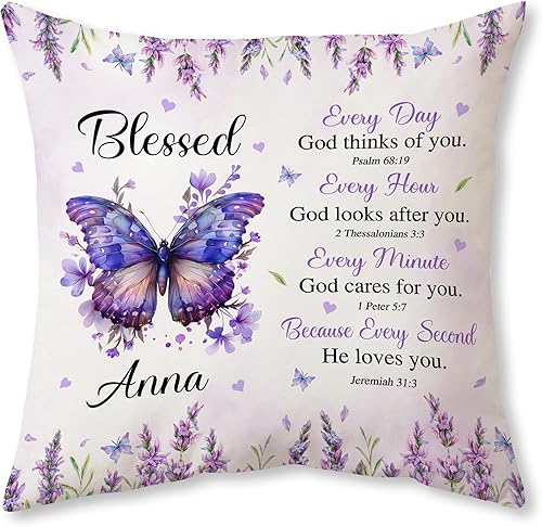 Hyturtle Almohada religiosa personalizada con relleno, versículo de la Biblia cristiana, regalos de fe para mujeres, cojín cristiano inspirador para