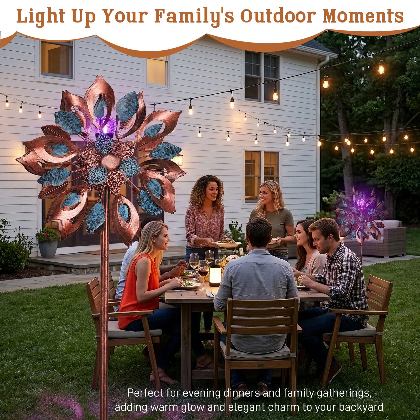 Molinillos de viento de 84 pulgadas para exteriores, gran molinillo de viento de metal con luces solares de 7 colores, molinillo de viento de metal resistente para jardín, patio, césped, patio