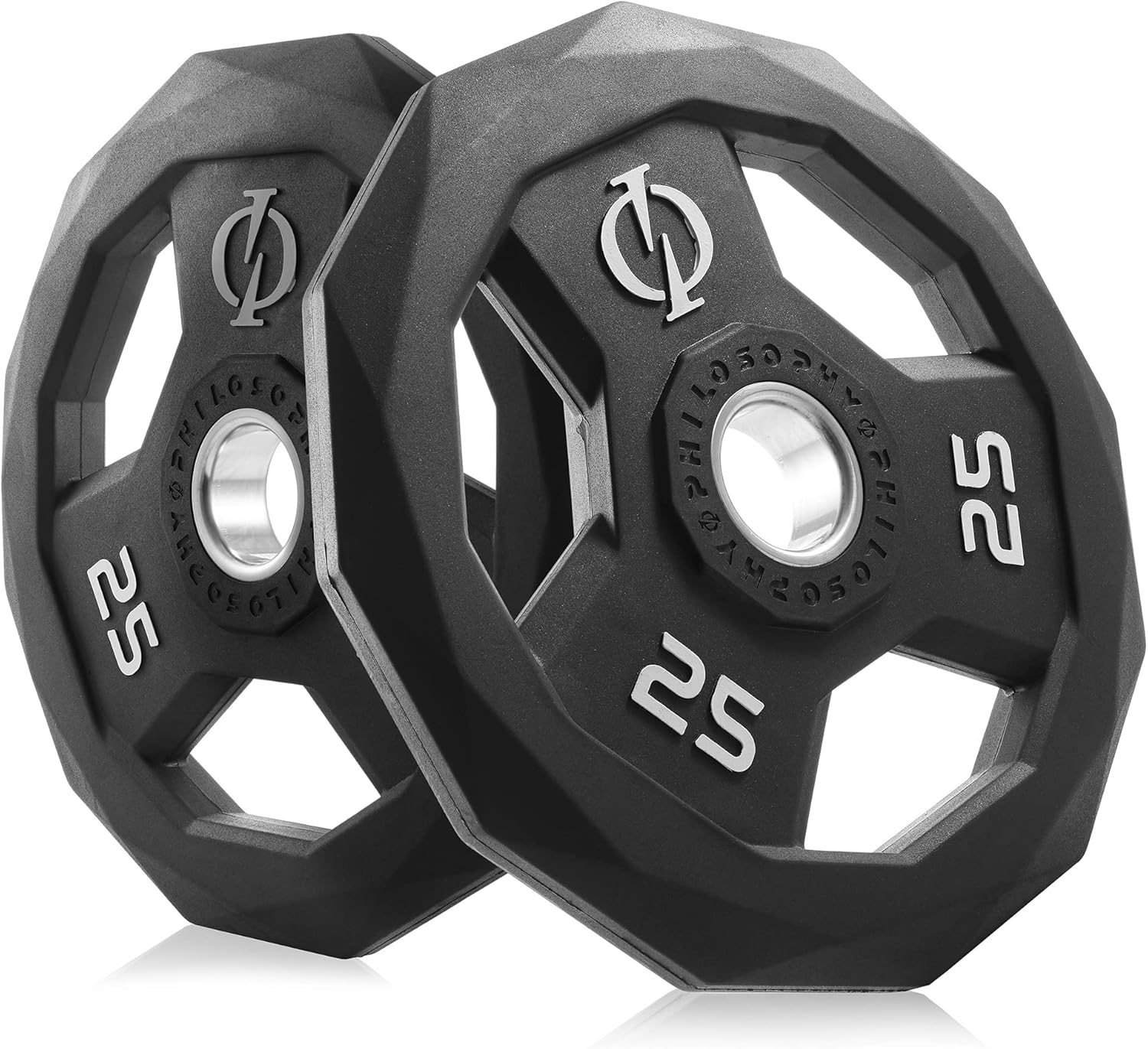 Philosophy Gym Set of 2 Rubber Coated Olympic Grip Weight Plates - 2-in Olympic Plates Black