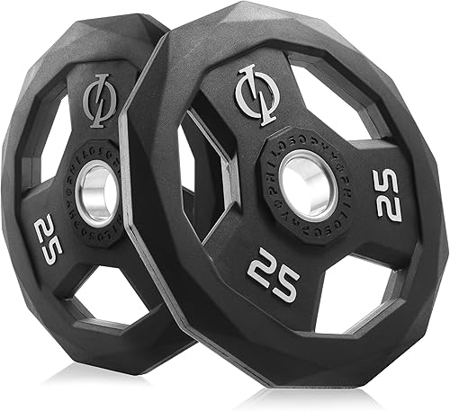Miniatura 8 de Philosophy Gym Juego de 2 discos de peso con agarre olímpico recubierto de goma, placas olímpicas de 2 pulgadas, color negro