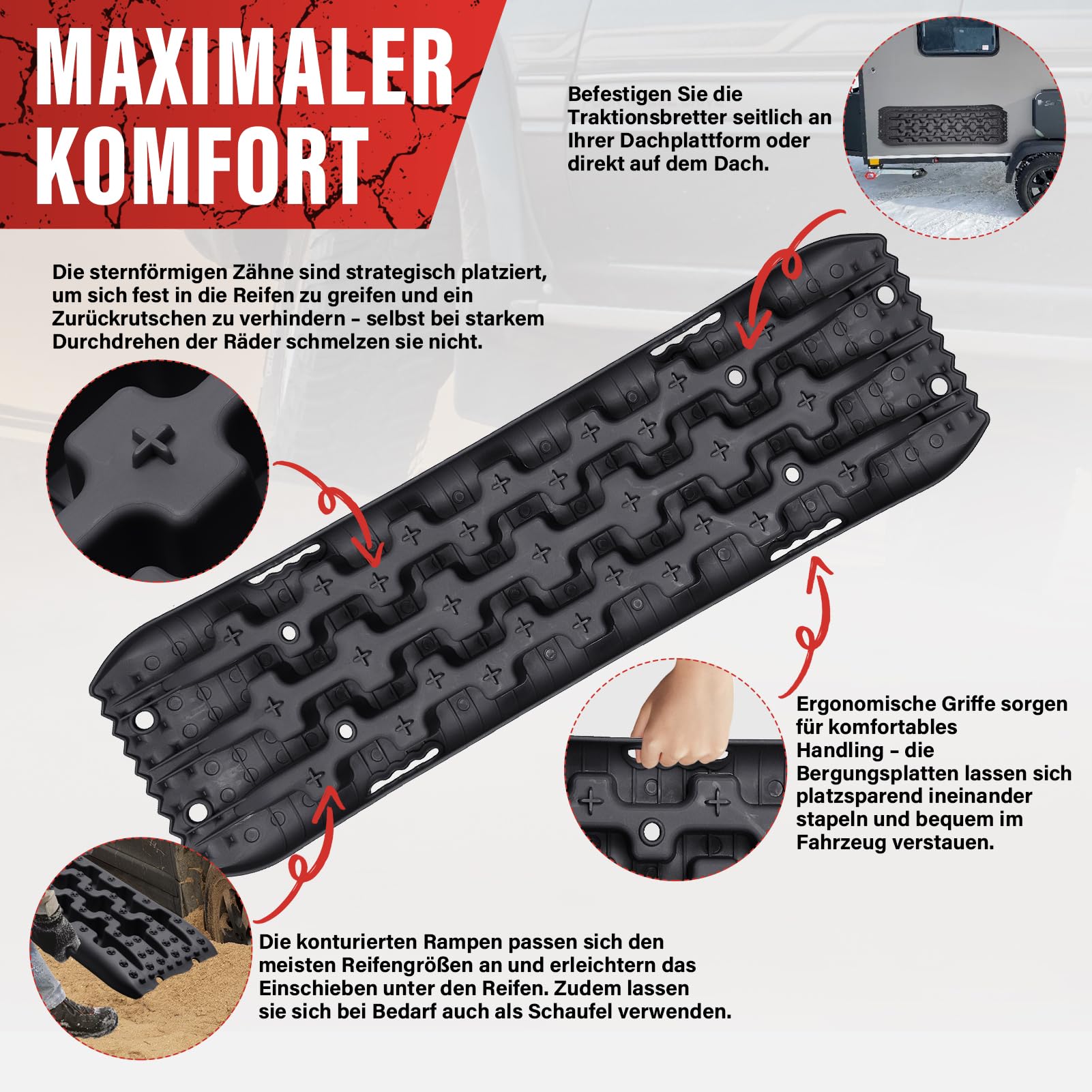 2 Stücke Sandbleche Offroad Traktionsmatte Anfahrhilfe Recovery Board Offroad Tracks 10T Last Geeignet für Außeneinsatz bei Schnee Sand Schlamm für Geländewagen Wohnmobils PKW PKW LKW