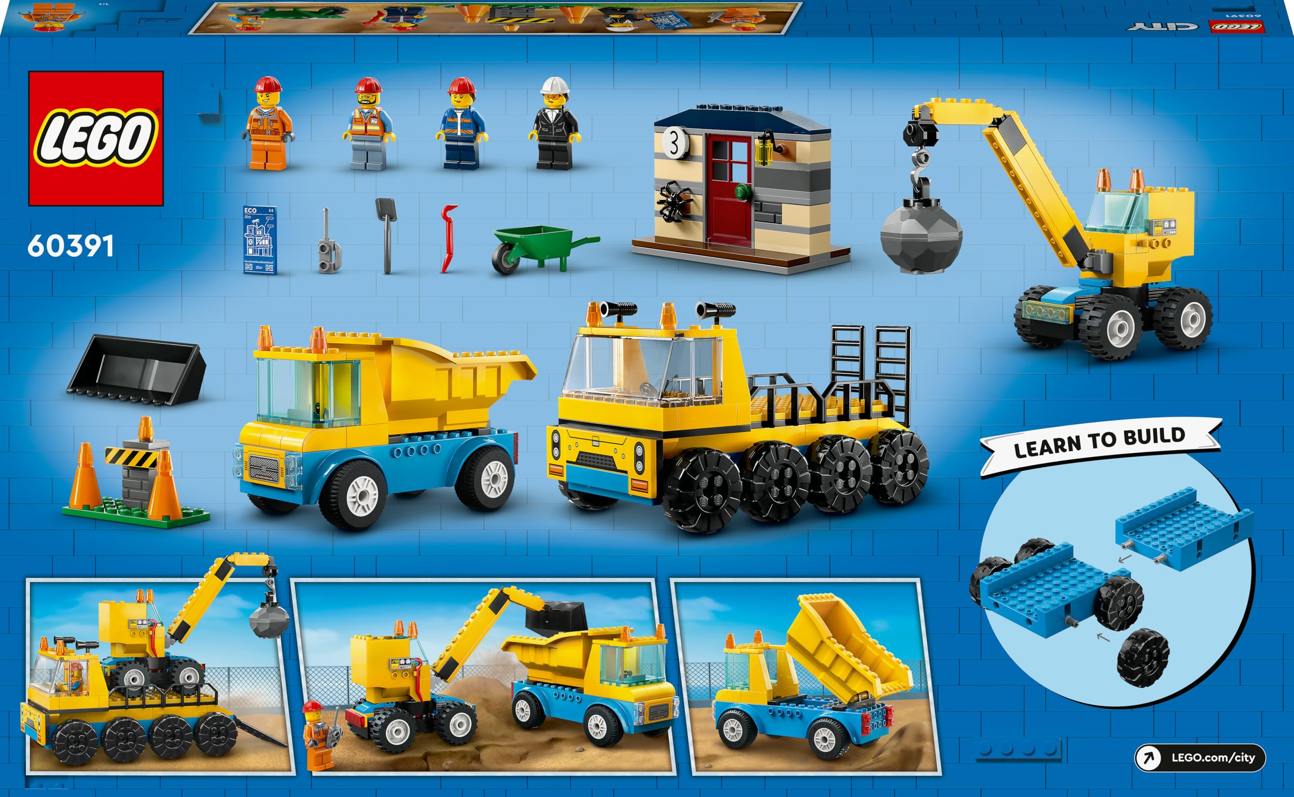 LEGO City Camiones de Construcción y Grúa con Bola de Demolición, Excavadora de Juguete, Camión Basculante y Vehículos de Transporte, Set de Aprendizaje para Niños y Niñas a Partir de 4 Años 60391