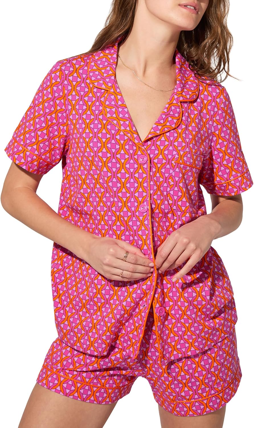 Trina Turk Womens Short Sleeve Notch Collar & Shorts Sleepwear Pajama Set, Organic Cotton - Image 2
