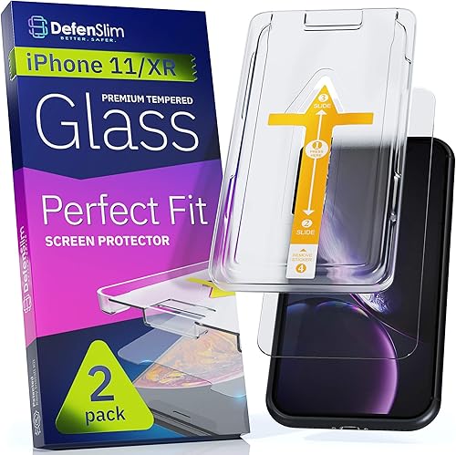 Protector de pantalla para iPhone 11 XR (paquete de 2) con kit de instalación fácil de alinear automáticamente, vidrio templado para iPhone 11, XR