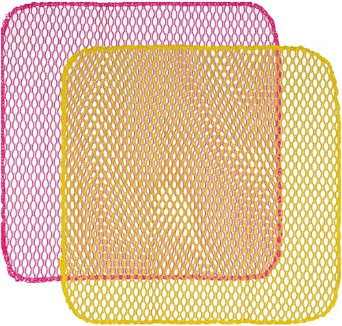 Miniatura 2 de Estropajo de malla de 10 unidades, perfecto para lavar platos, secado rápido, no más esponjas con olor de 11.5 x 11.5 pulgadas (rosa 5 + amarillo 5)