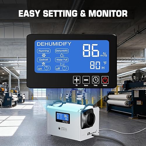 Miniatura 4 de Deshumidificador comercial de 145 pintas, unidad industrial de daños por agua de hasta 6,000 pies cuadrados, descongelación automática, memoria que
