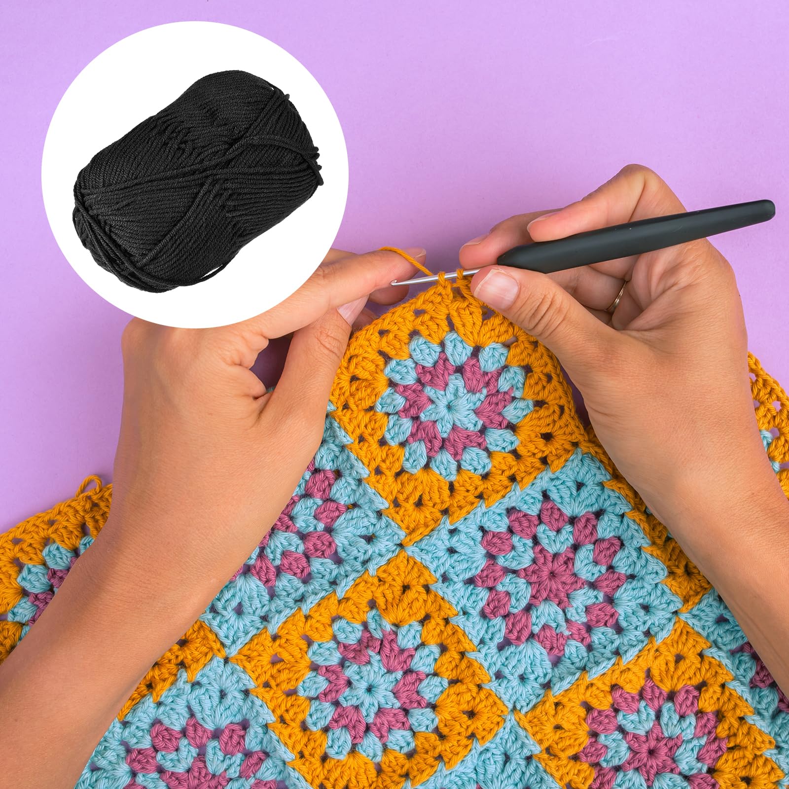 METALLIXITY Acrylic Yarn(50g/1.76oz) 6Pcs, Acrylic Soft Crochet Yarns, Black - Image 3