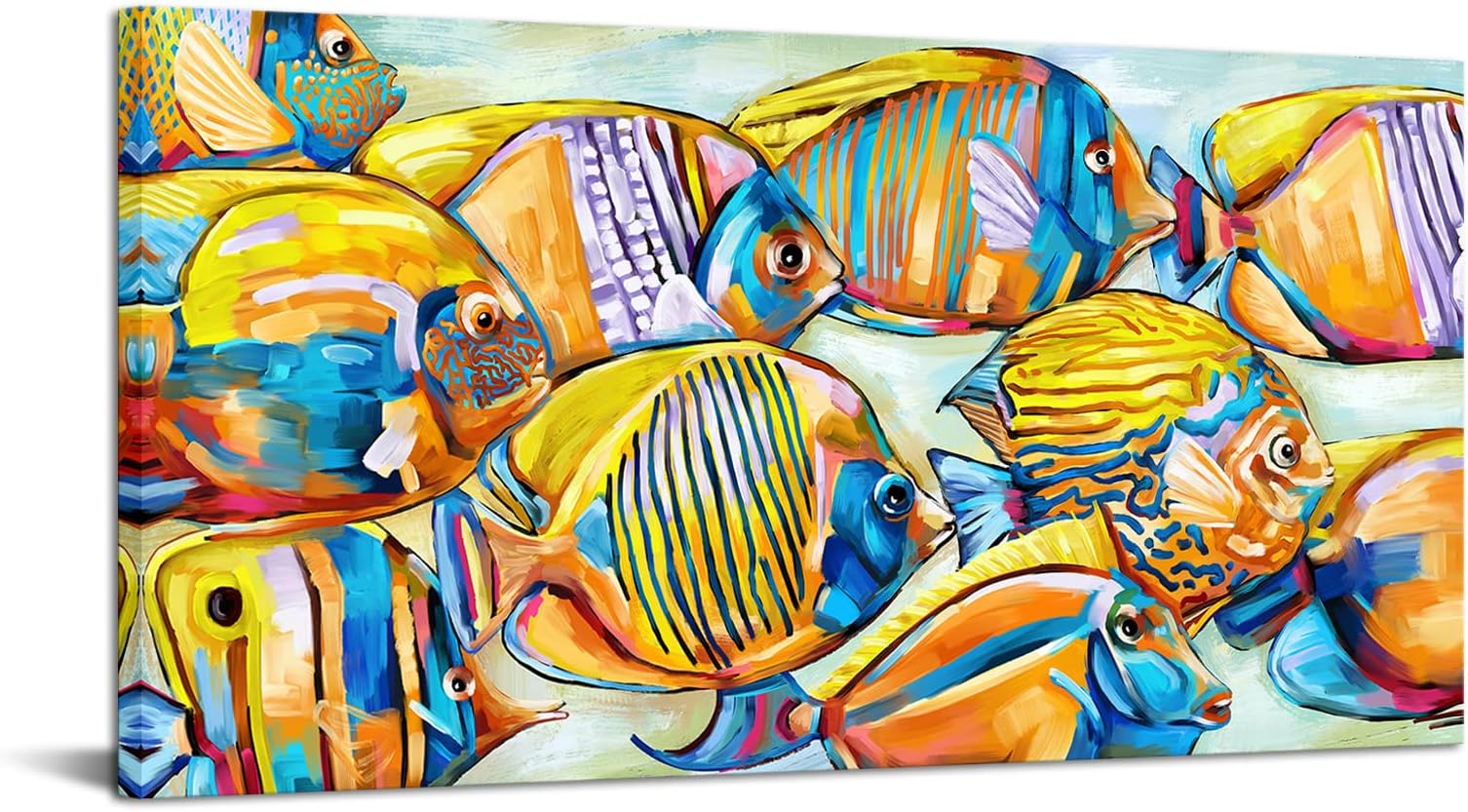 LevvArts Tropical Fish Wall Art Paintings Colorful Abstract Sea Animal Fish Pictures on Canvas Modern Home Living Room Bedroom Decor 24"x48"