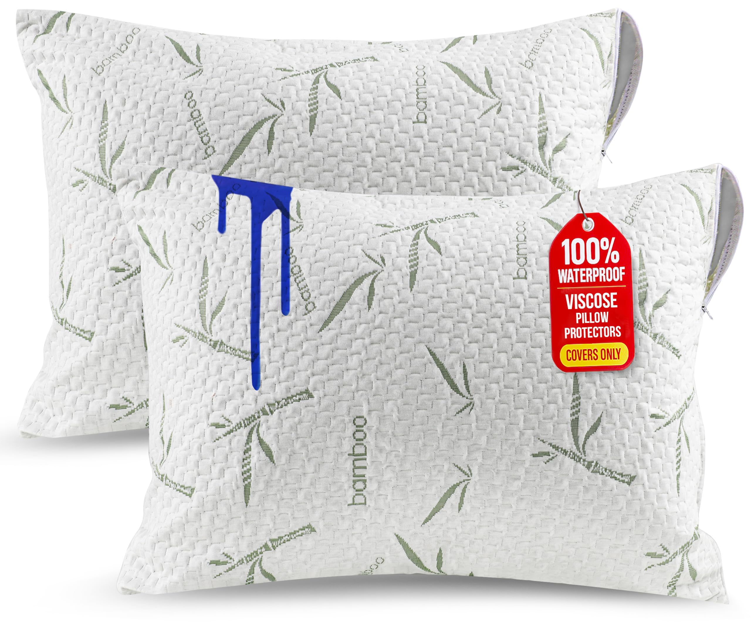 Utopia Bedding Waterproof Viscose Zippered Pillow Protector (50 x 90 cm) (80% Polyester 20% Viscose) - Pack of 2 - Anti Bed Bug and Dust Mite Proof Pillow Encasement