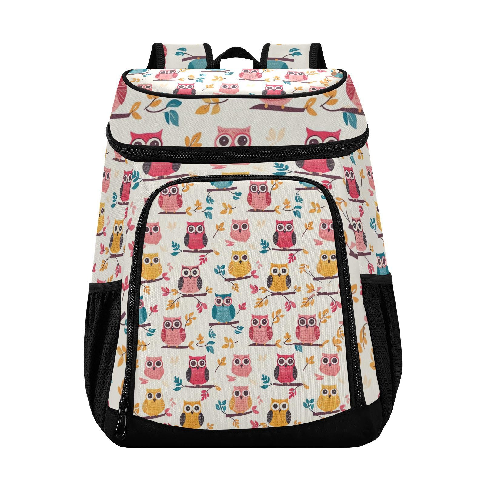 Owl Print Forest Animal Cooler Backpack Cooler Insulated Leak Proof Lunch Backpack 36 Cans Waterproof Soft for Men Women Picnic Hiking Camping Beach