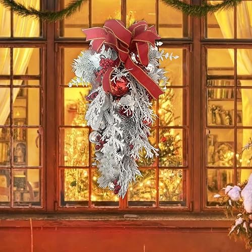 Miniatura 6 de Corona de puerta de Navidad para puerta delantera de invierno, corona de bienvenida de Navidad, ramas esmeriladas, adorno de Navidad, adorno de