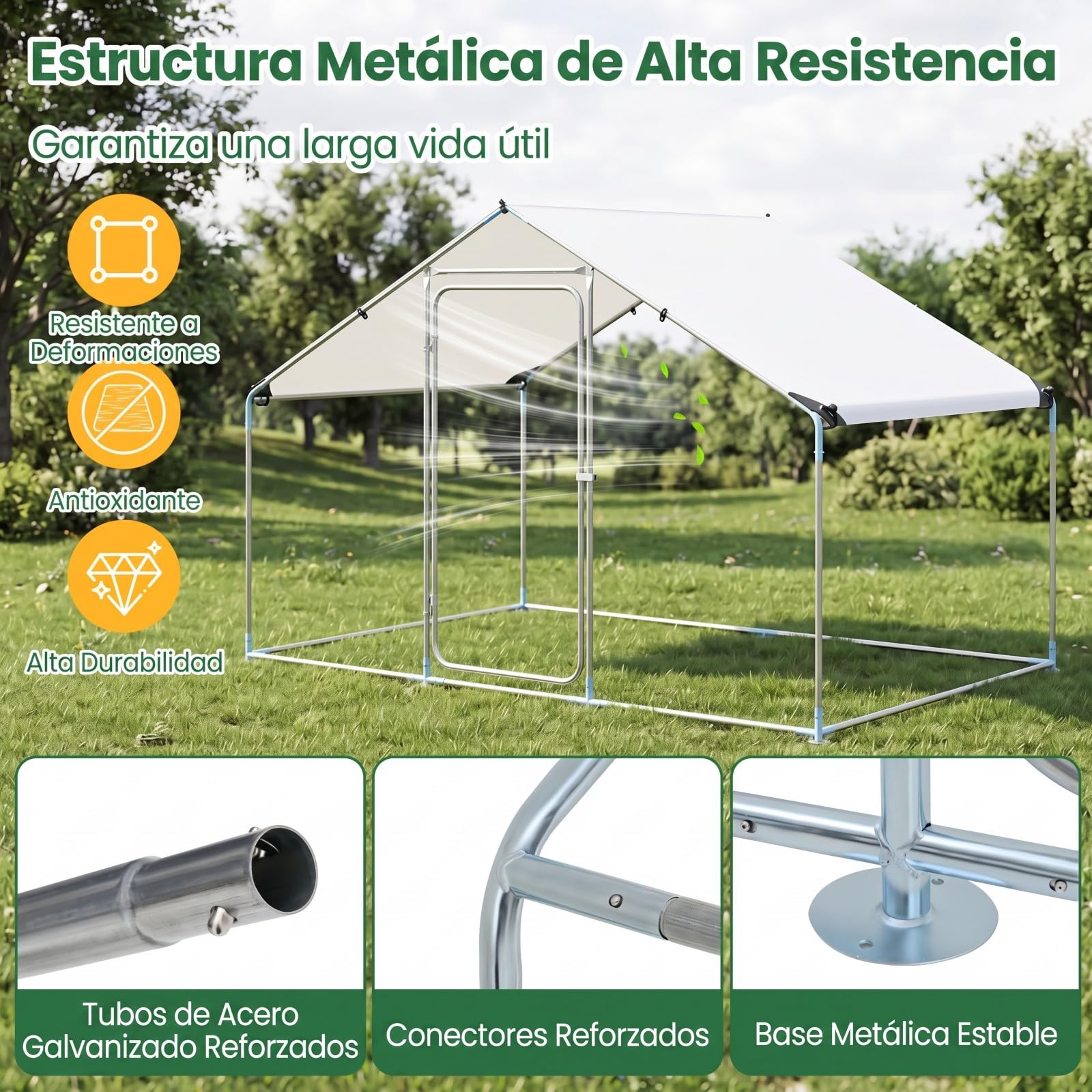 COSTWAY Gallinero para Exterior, Gallinero Grande Exterior con Cubierta Impermeable, Malla Hexagonal y Puerta Bloqueable, Corral de Acero Galvanizado para Aves Patos Gansos Granja, 300 x 203 x 202 cm