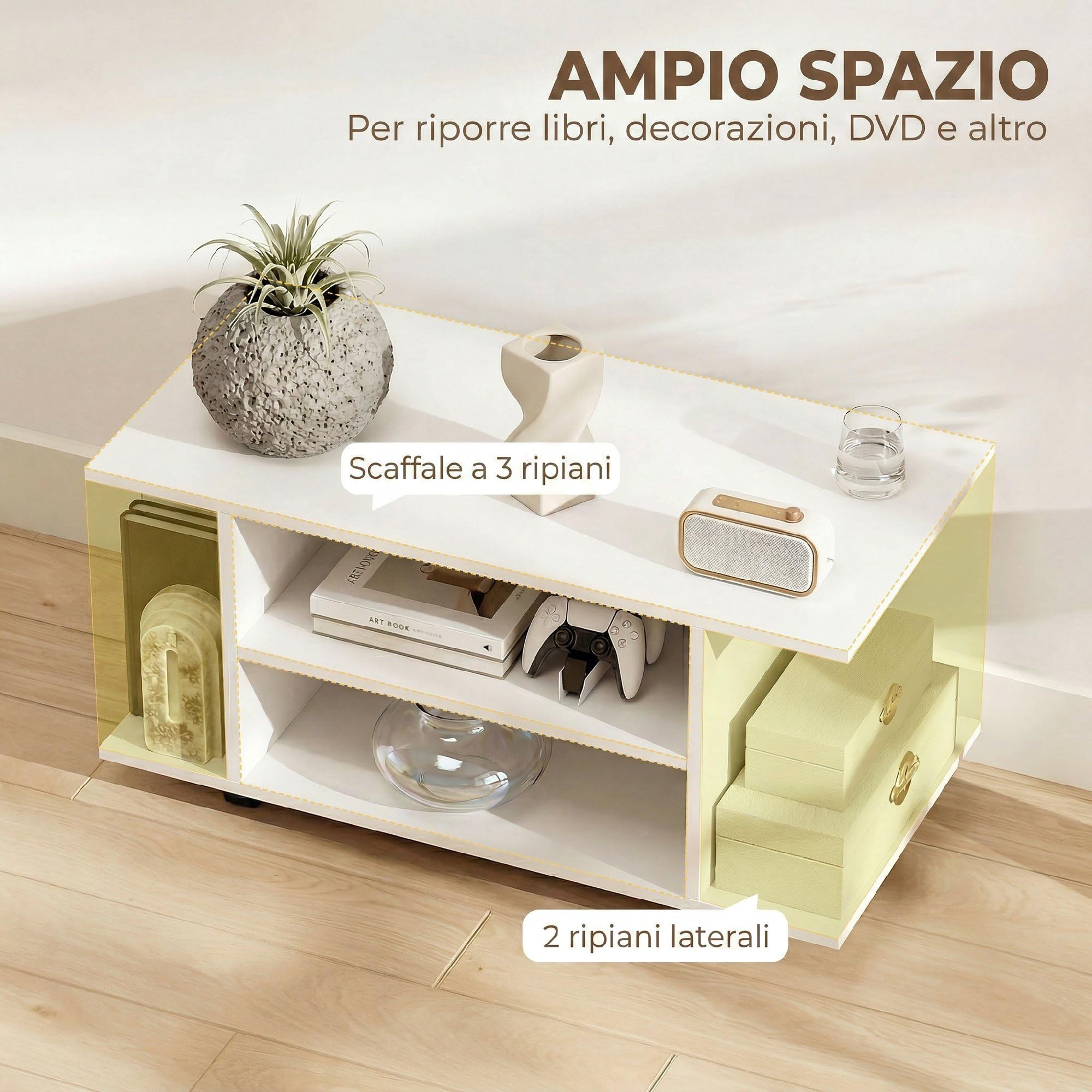 HOMCOM Mobile TV Moderno con Ripiani, 42" Porta TV con Ruote, 80x40x40 cm, Bianco