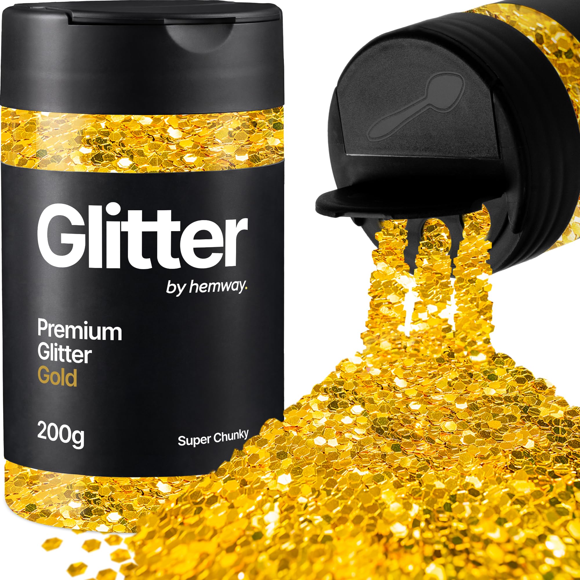 Hemway Gold Glitter Shaker, 200g Super Chunky Glitter for Crafts Metallic Flake Sequins for Resin & Epoxy Crafts for Decorating, Halloween, Christmas, Nail, Face, Art — image 1
