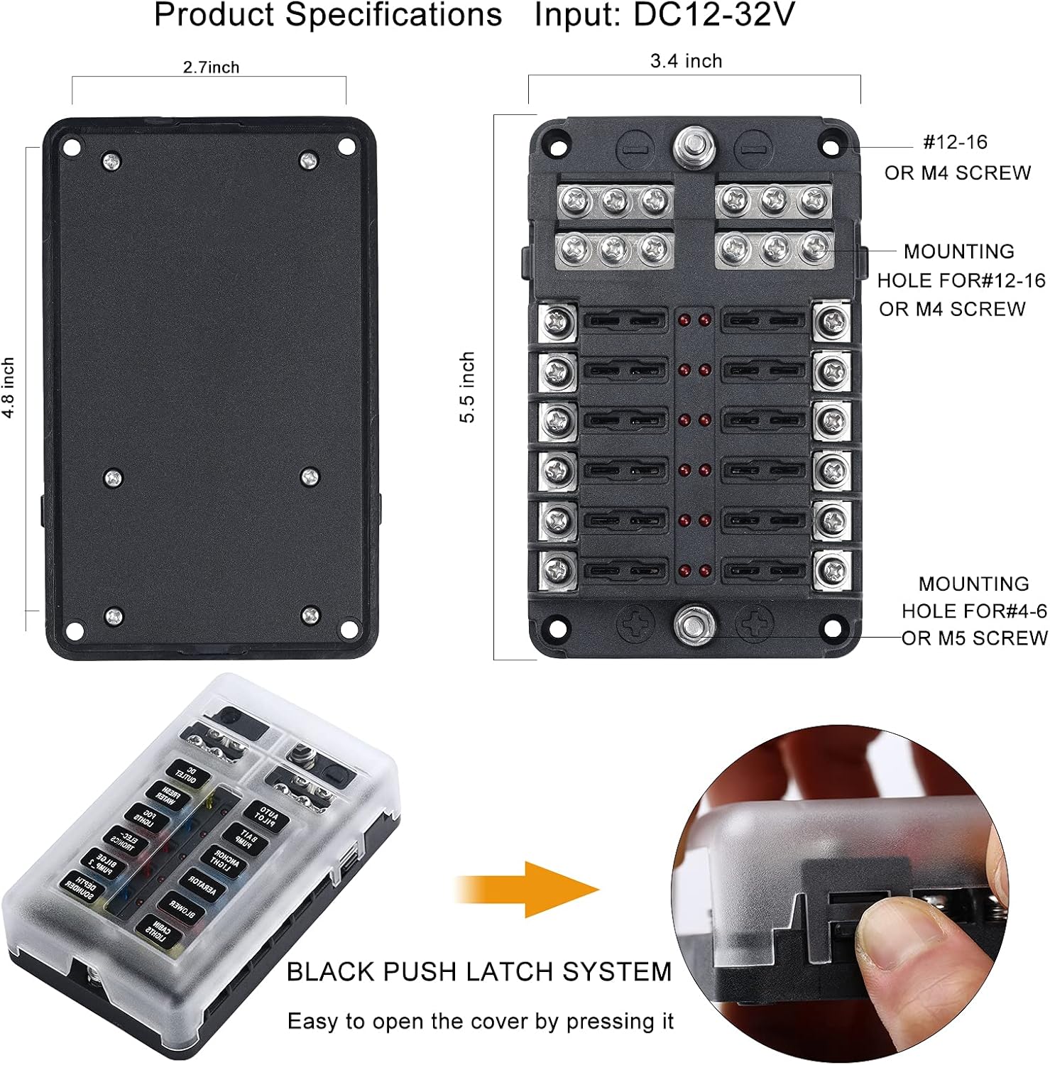 VENTOMO 6/12 Way Fuse Block Blade Fuse Box with Negative Bus, with with LED Warning Indicator ATC/ATO Waterproof Fuse Box Holder for 12V/24V Automotive Truck Boat Marine RV Van Vehicle (12 Way) : Automotive
