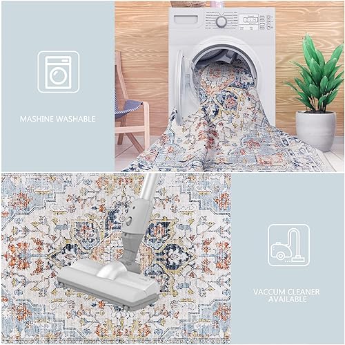 Miniatura 25 de Homcomoda Alfombra de área pequeña de 3 x 5 pies, antideslizante, lavable para entrada, alfombra de entrada de pelo bajo, alfombras vintage
