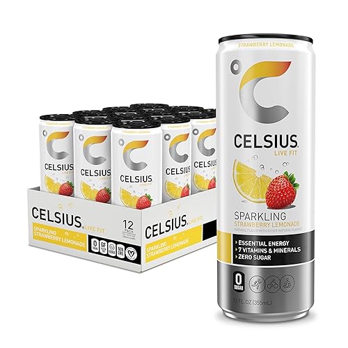 CELSIUS Bebida energética esencial de 12 onzas líquidas limonada de fresa espumosa paquete de 12