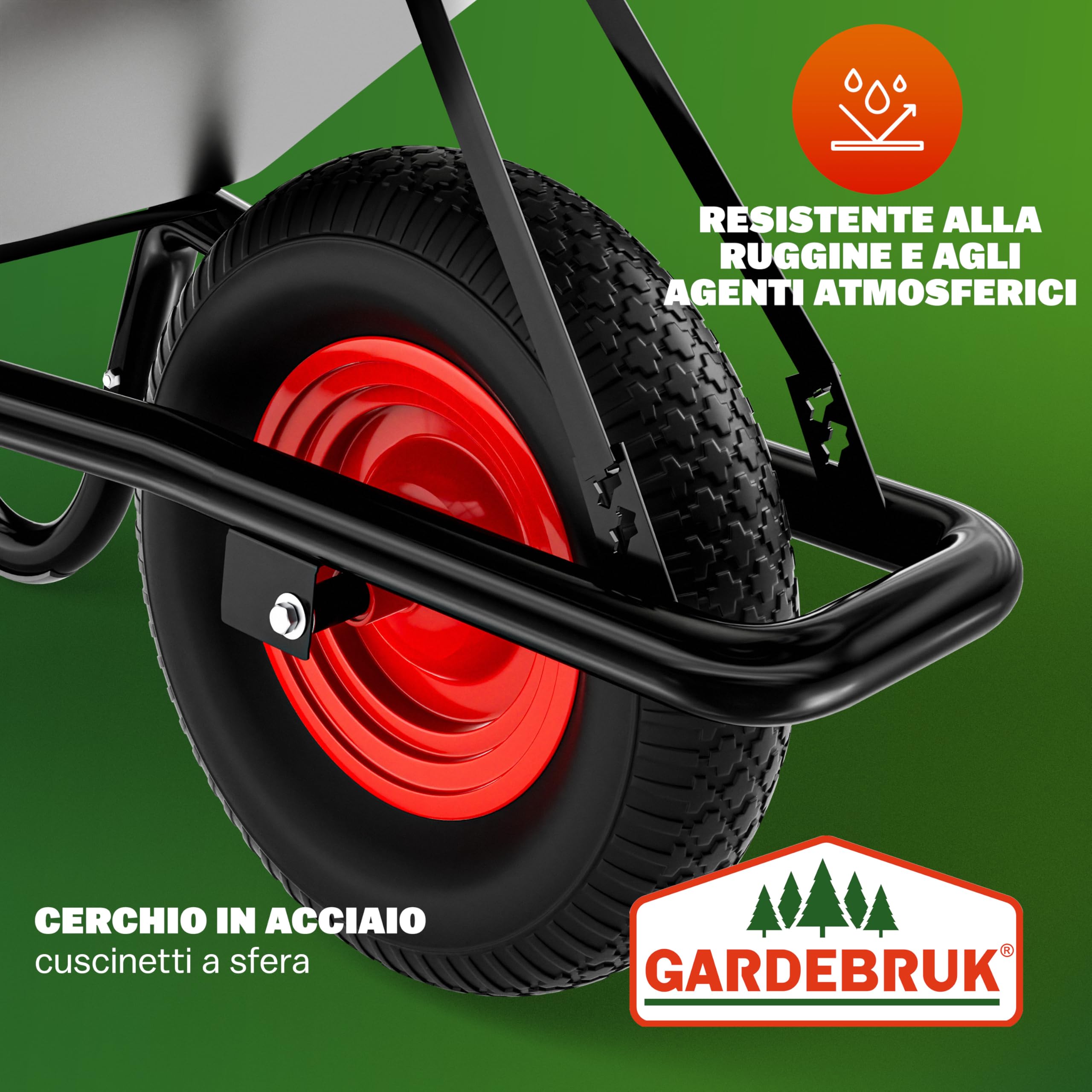 Gardebruk Carriola da Giardino 100 Litri 250kg Acciaio Zincato Manici Gommati Ergonomici Carriole per Fiori Carriola da Costruzione Trasporto Legna